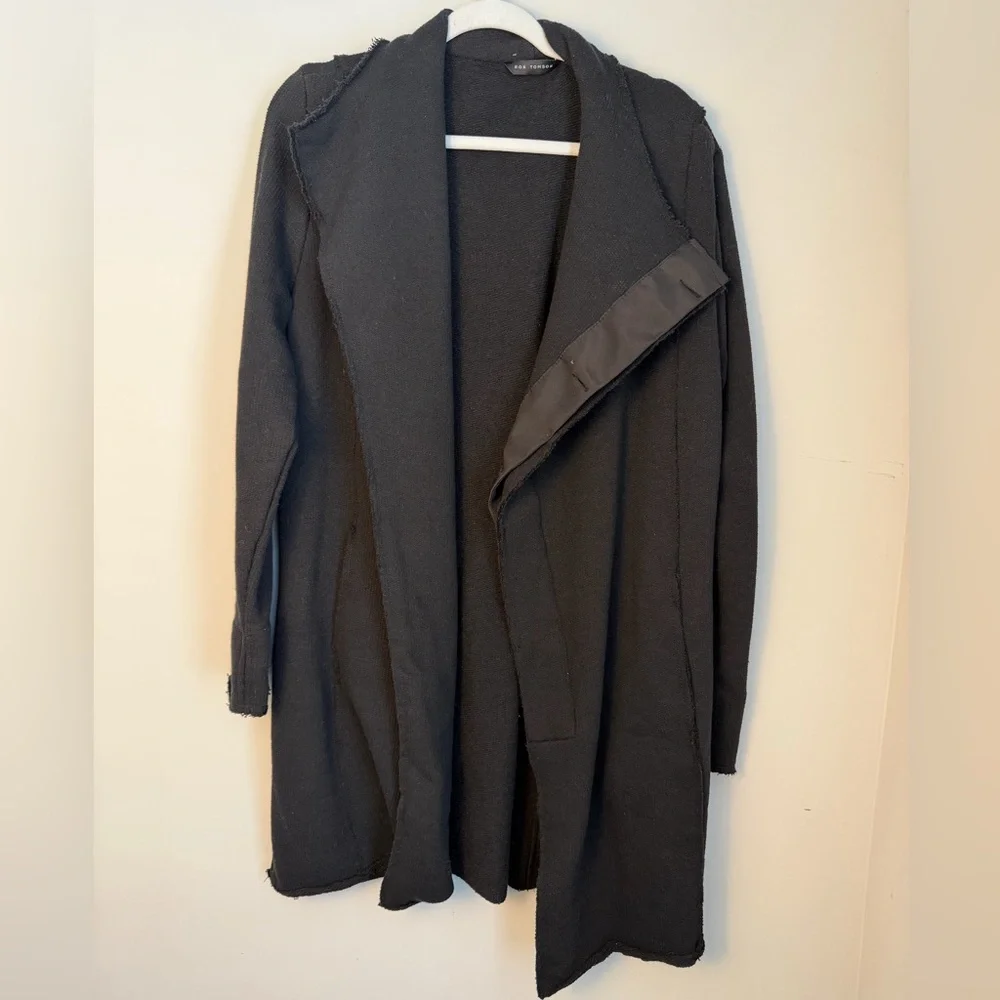 Ron Tomson Black Asymmetrical Draped Cardigan Jacket Raw Edge